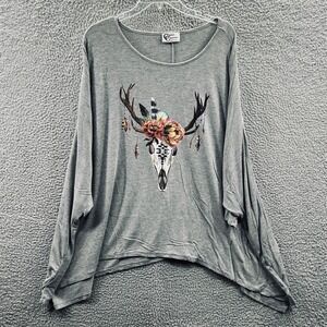 Womens Oversized Tunic Top S/M Boho Western Skull Floral Graphic Lagenlook Artsy